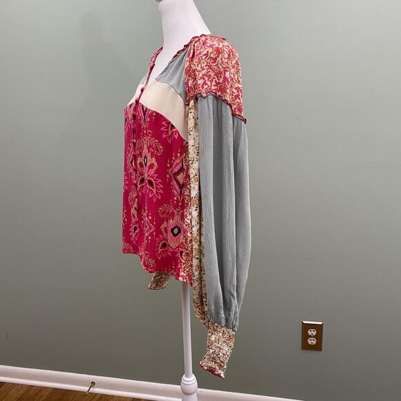 Oli & Hali Boho Patchwork Floral Blouse Button Front Top Womens Small - Picture 3 of 13